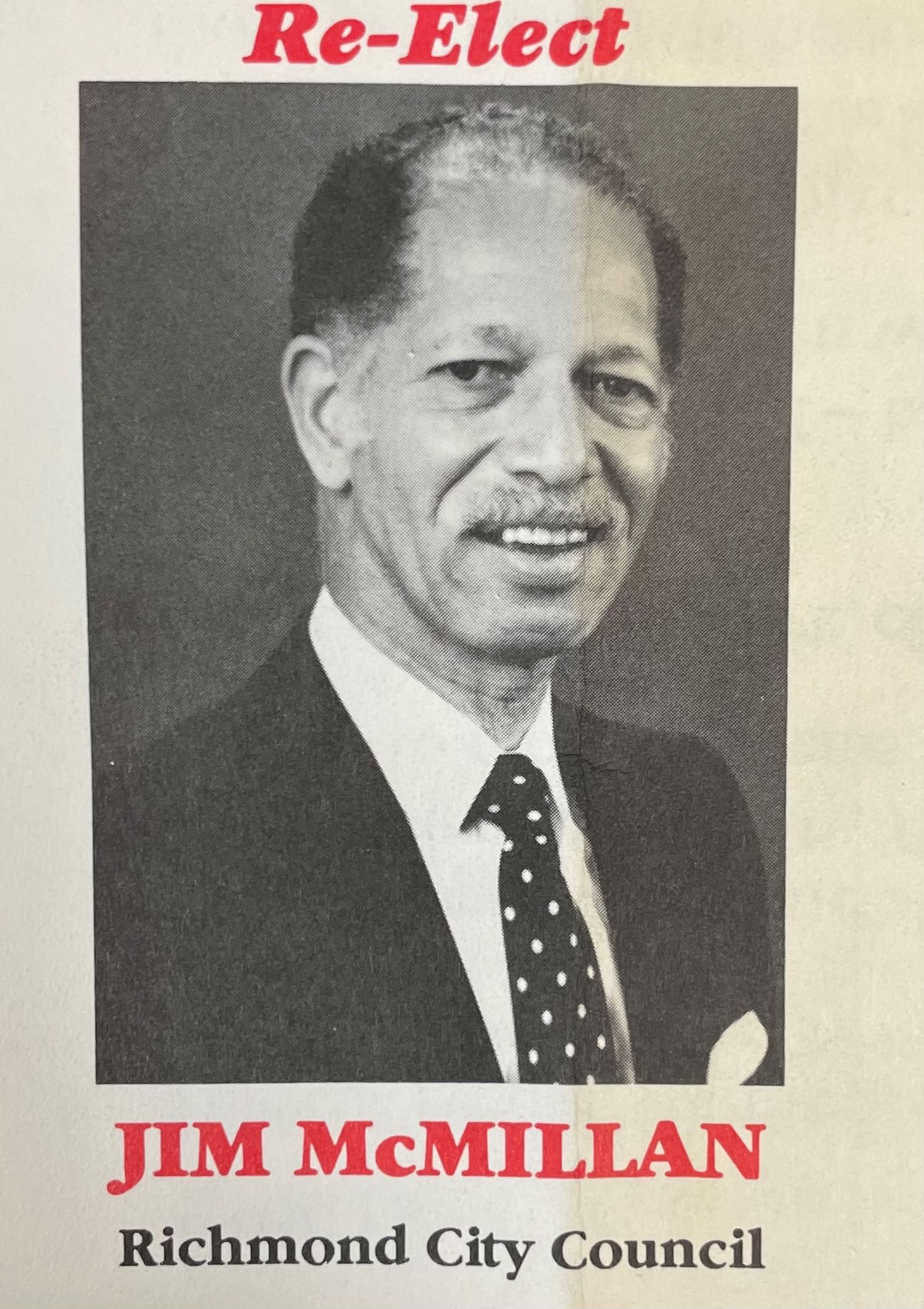 Flyer for Jim McMillan Re-Election to City Council