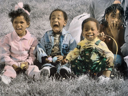 Picture of Children that are Egg Hunting For Easter